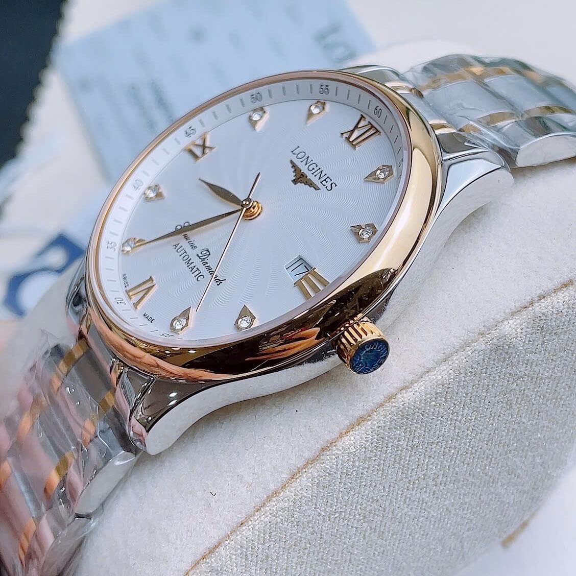 Đồng Hồ Nam Longines Tự Động Size 40mm - Longines Cơ Thụy Sĩ 2836 - Demi Trắng Mặt Diamond