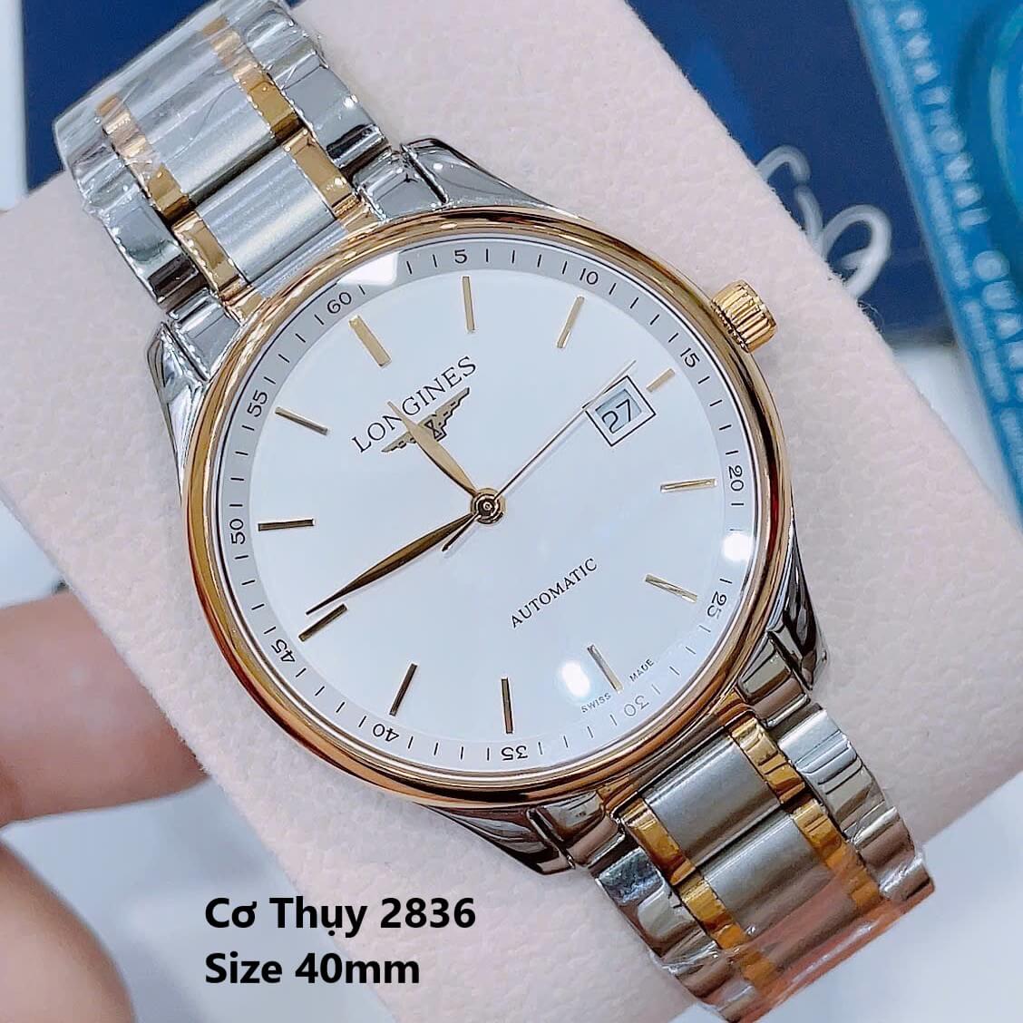 Đồng Hồ Nam Longines Tự Động Size 40mm - Longines Cơ Thụy Sĩ 2836 - Demi Trắng Mặt Vạch