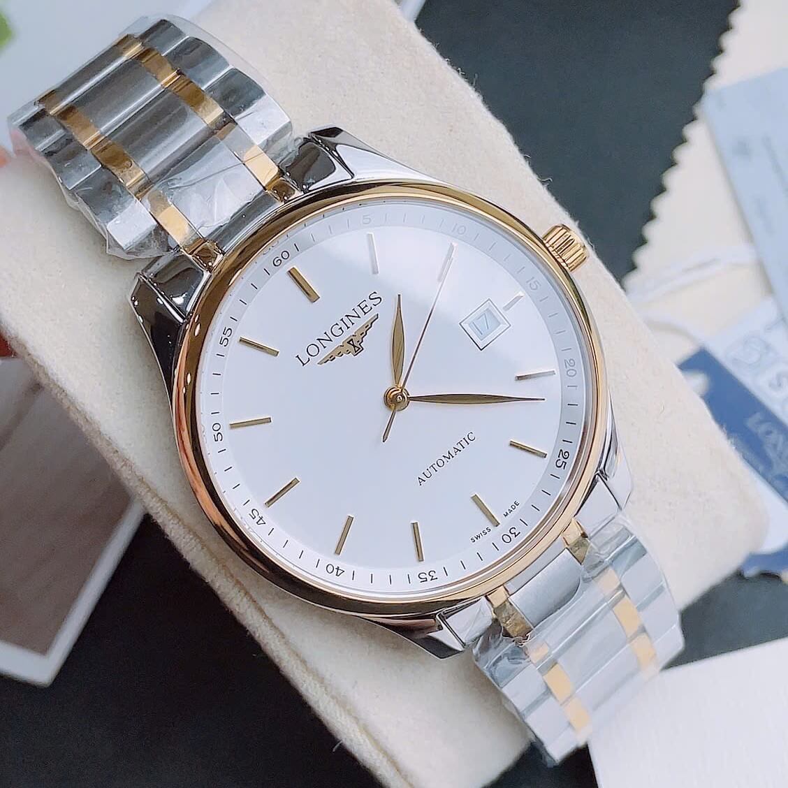 Đồng Hồ Nam Longines Tự Động Size 40mm - Longines Cơ Thụy Sĩ 2836 - Demi Trắng Mặt Vạch