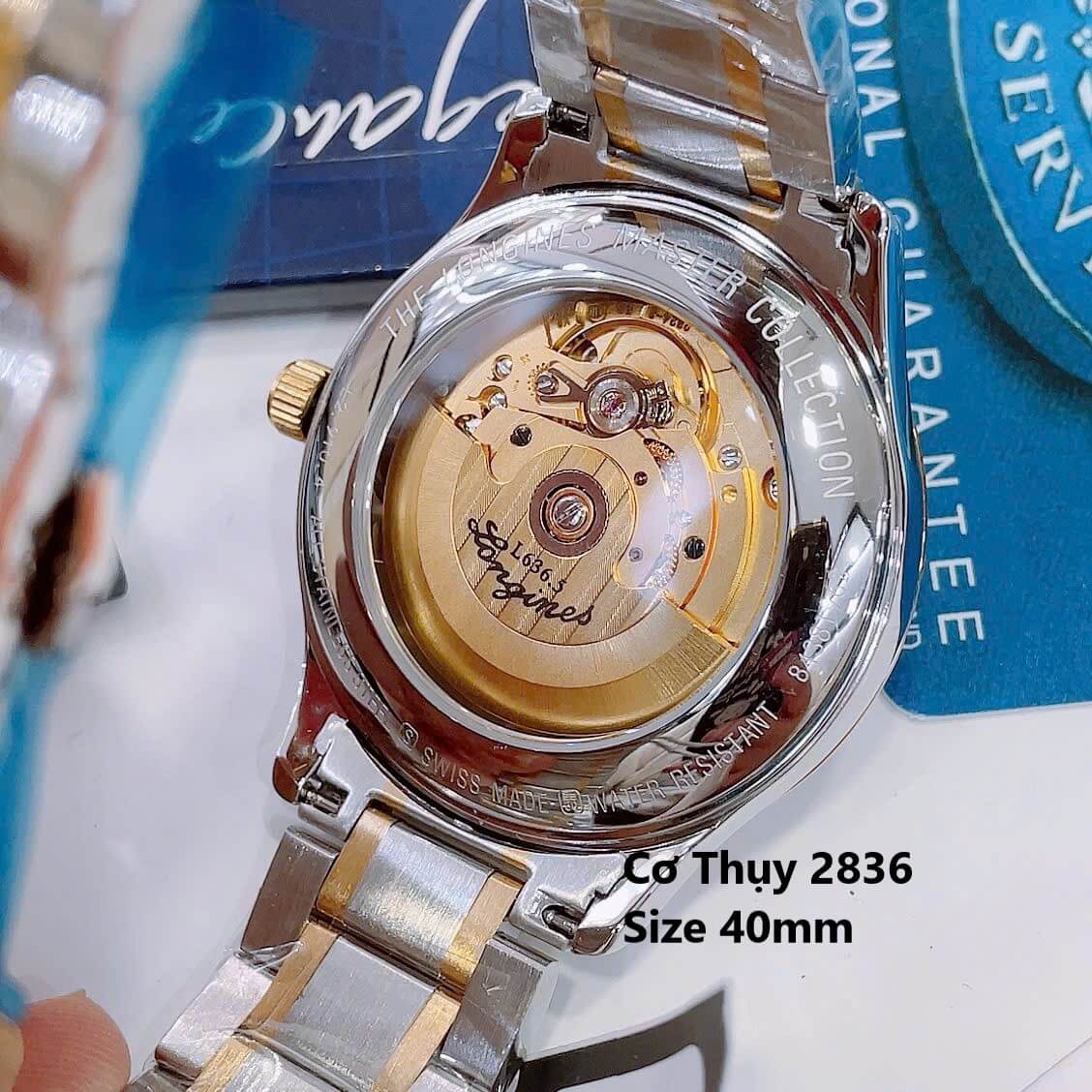 Đồng Hồ Nam Longines Tự Động Size 40mm - Longines Cơ Thụy Sĩ 2836 - Demi Trắng Mặt Vạch