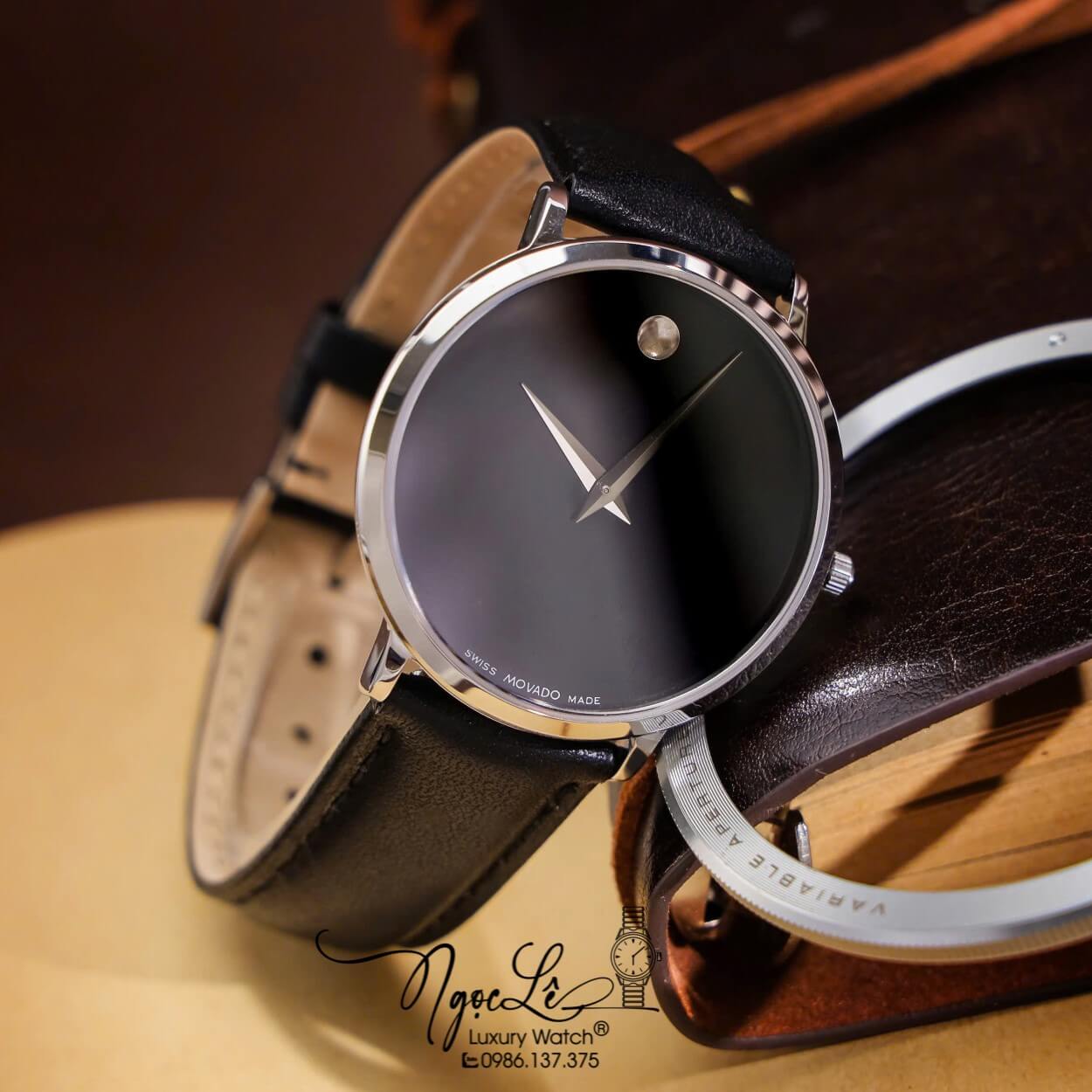 Đồng Hồ Nam Movado Dây Da Đen Vỏ Bạc Cao Cấp Size 40mm Máy Pin