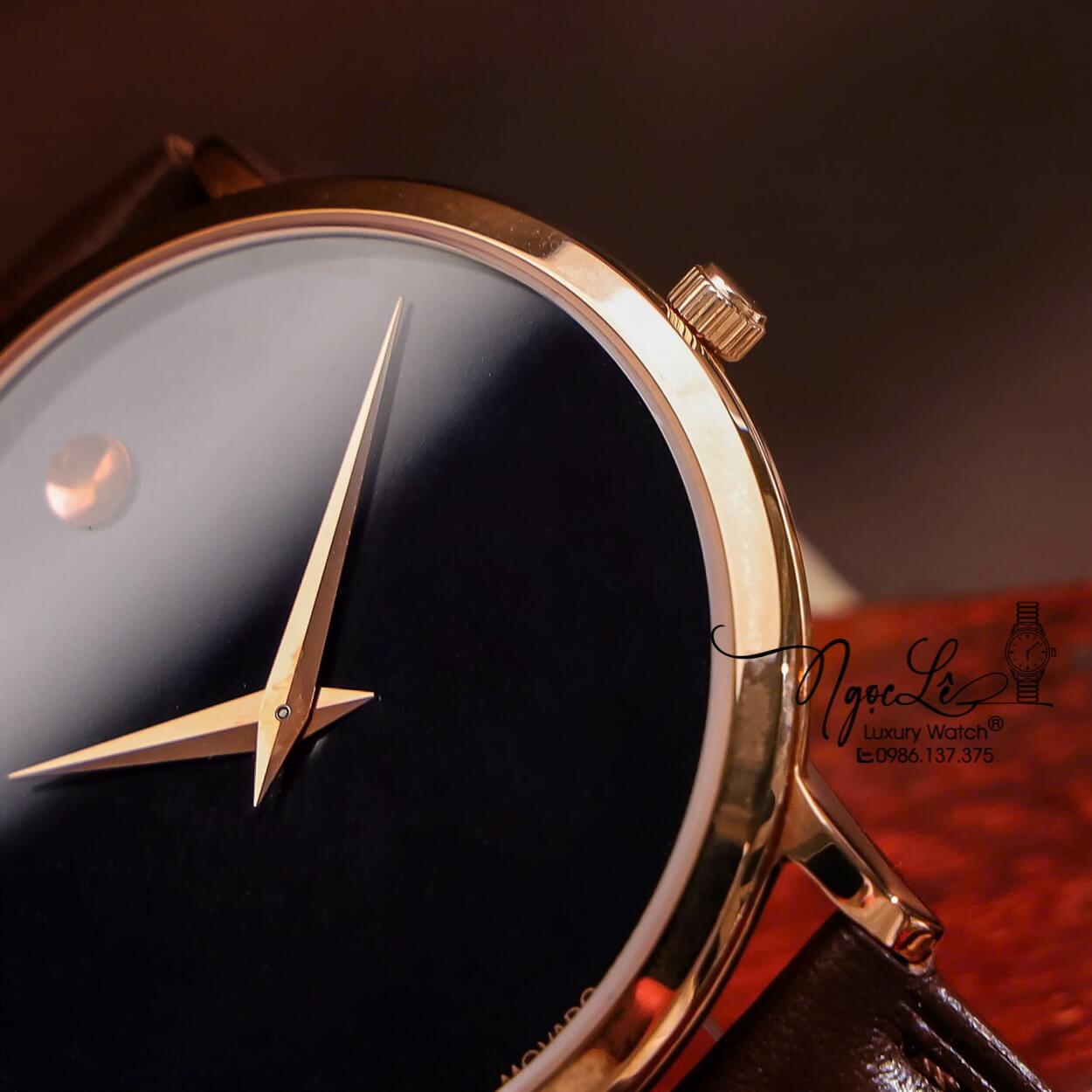 Đồng Hồ Nam Movado Dây Da Nâu Vỏ Rose Cao Cấp Size 40mm Máy Pin