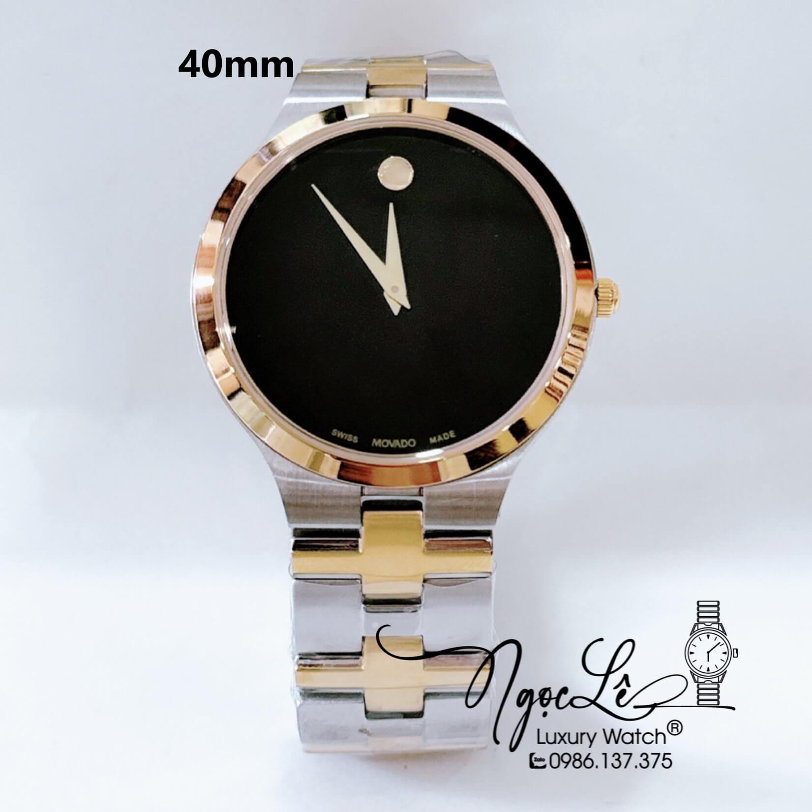 Đồng Hồ Nam Movado Cao Cấp Dây Kim Loại Demi Vàng Mặt Đen Size 40mm