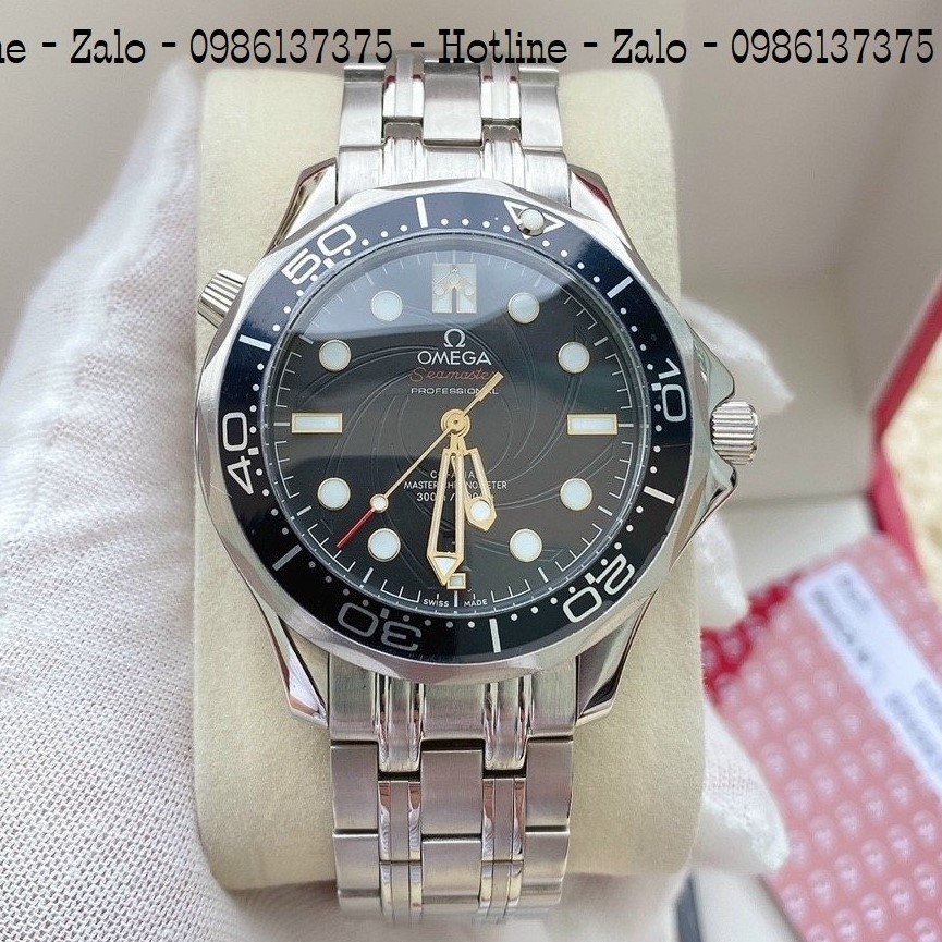 Đồng Hồ Nam OMEGA 007 Automatic Dây Bạc Mặt Đen 40mm