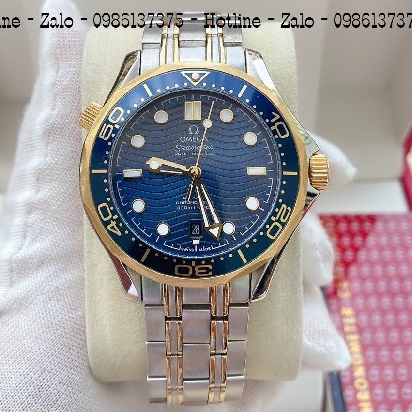 Đồng Hồ Nam OMEGA 007 Automatic Dây Demi Mặt Blue 40mm