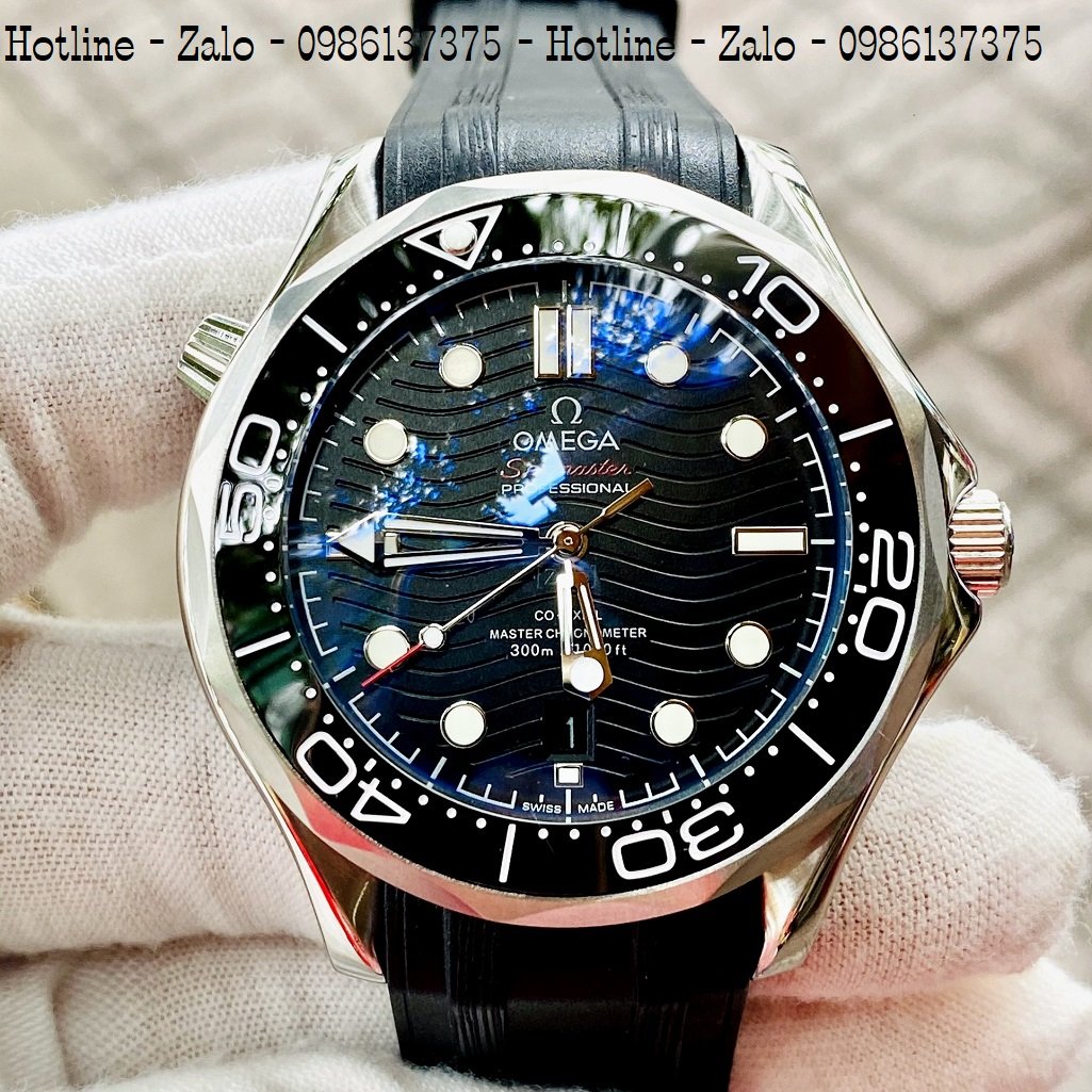 Đồng Hồ Nam OMEGA 007 Automatic Dây Silicon Đen Mặt Đen 40mm