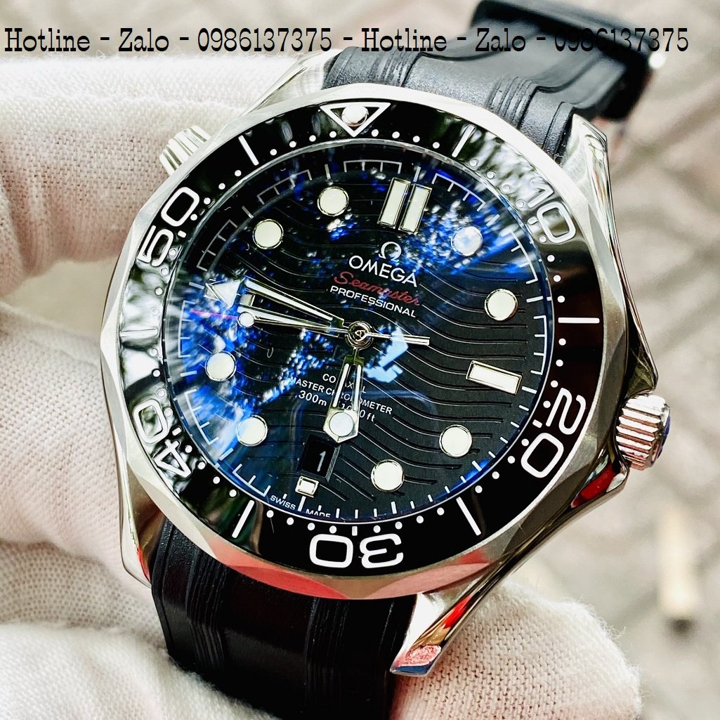 Đồng Hồ Nam Omega Seamaster James Bond 007 Automatic Dây Silicon Đen Mặt Đen 40mm