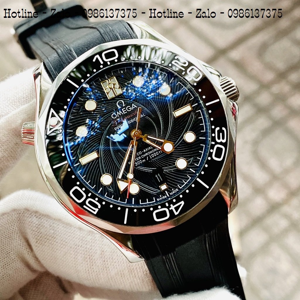 Đồng Hồ Nam Omega Seamaster James Bond 007 Automatic Dây Silicon Đen Mặt Đen 40mm
