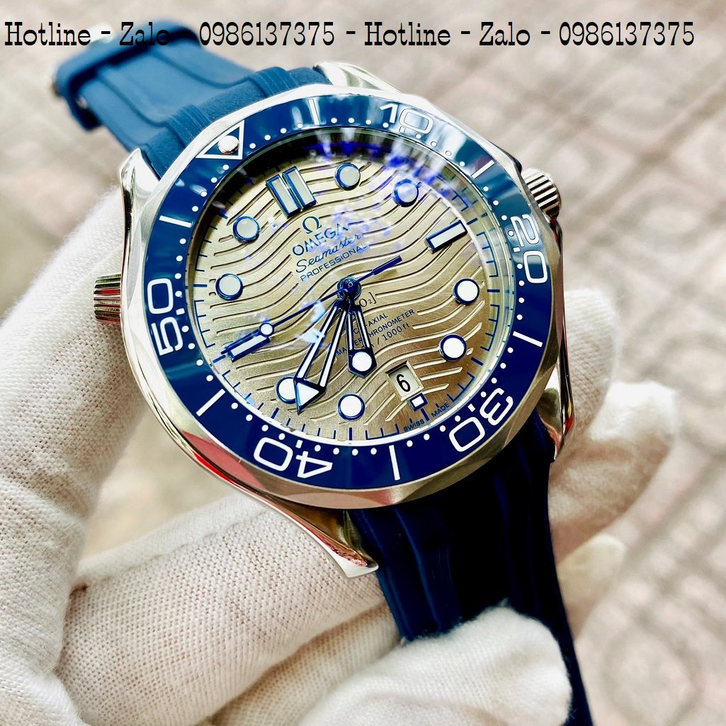 Đồng Hồ Nam OMEGA 007 Automatic Dây Silicon Xanh Mặt Xám 40mm