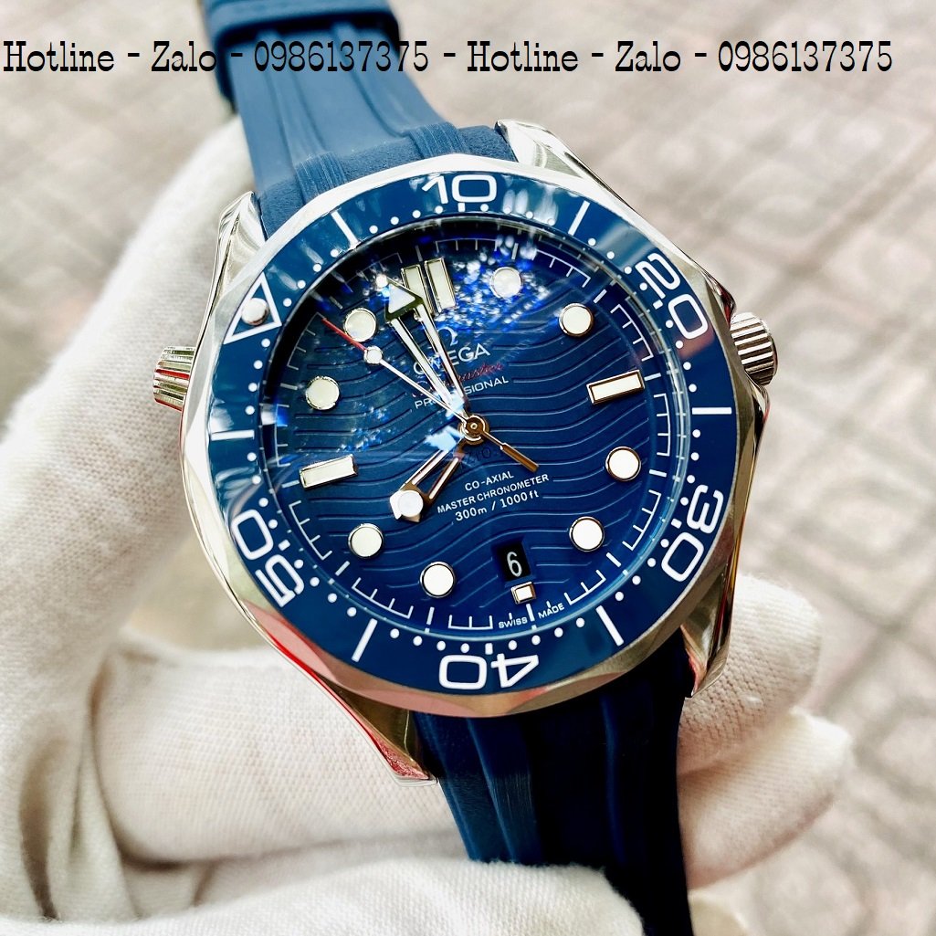 Đồng Hồ Nam Omega Seamaster James Bond 007 Automatic Dây Silicon Xanh Mặt Xanh 40mm