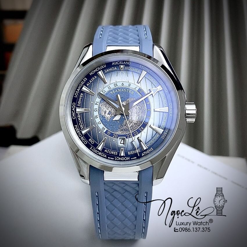 Đồng Hồ Nam Omega Aqua Terra Chronometer Summer Blue 41mm Dây Silicon Xanh