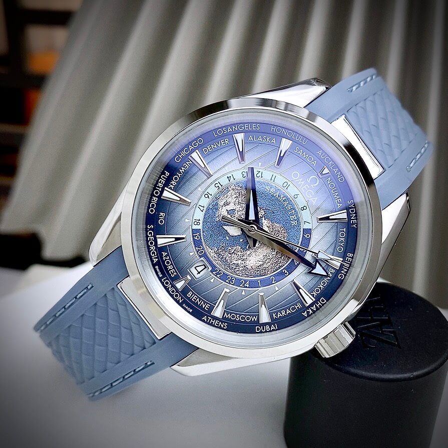 Đồng Hồ Nam Omega Aqua Terra Chronometer Summer Blue 41mm Dây Silicon Xanh