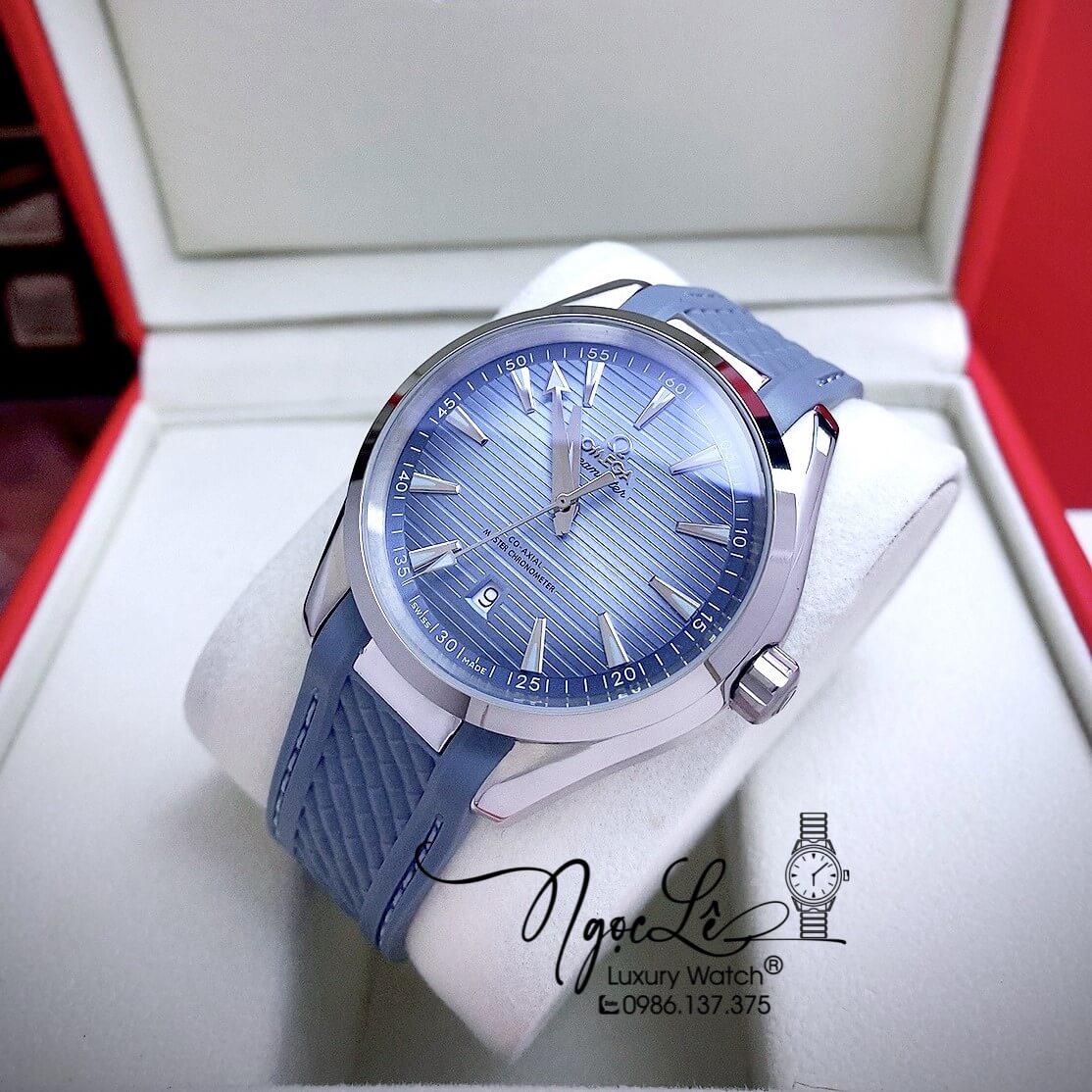 Đồng Hồ Nam Omega Aqua Terra Chronometer Summer Blue 41mm Dây Silicon Xanh