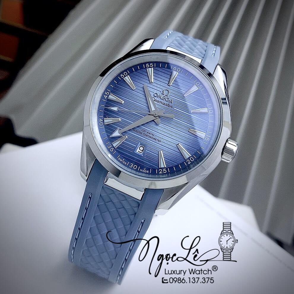 Đồng Hồ Nam Omega Aqua Terra Chronometer Summer Blue 41mm Dây Silicon Xanh