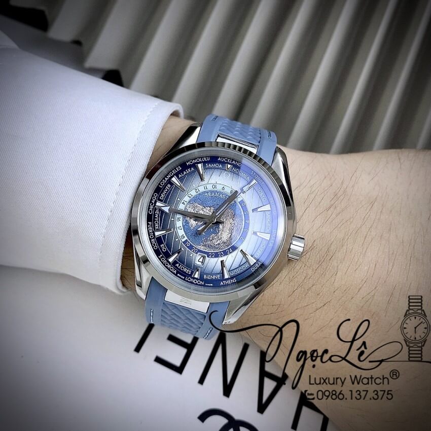 Đồng Hồ Nam Omega Aqua Terra Chronometer Summer Blue 41mm Dây Silicon Xanh