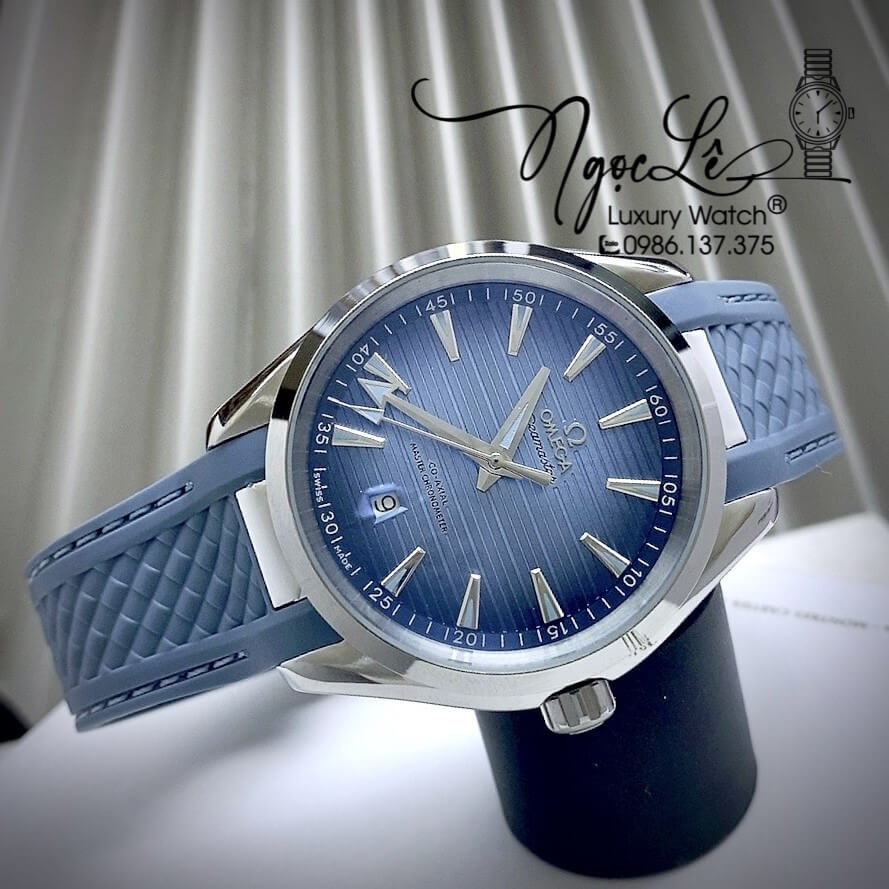 Đồng Hồ Nam Omega Aqua Terra Chronometer Summer Blue 41mm Dây Silicon Xanh