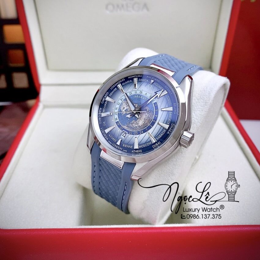 Đồng Hồ Nam Omega Aqua Terra Chronometer Summer Blue 41mm Dây Silicon Xanh