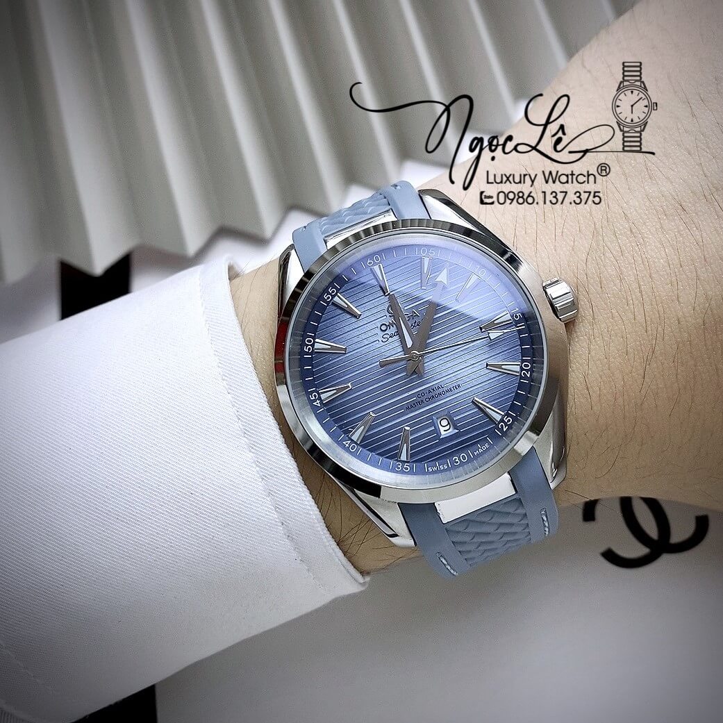 Đồng Hồ Nam Omega Aqua Terra Chronometer Summer Blue 41mm Dây Silicon Xanh