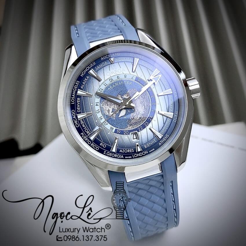 Đồng Hồ Nam Omega Aqua Terra Chronometer Summer Blue 41mm Dây Silicon Xanh