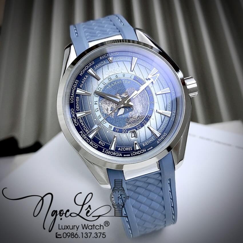 Đồng Hồ Nam Omega Aqua Terra Chronometer Summer Blue 41mm Dây Silicon Xanh