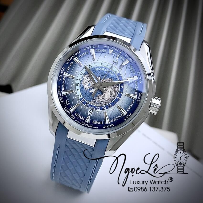 Đồng Hồ Nam Omega Aqua Terra Chronometer Summer Blue 41mm Dây Silicon Xanh