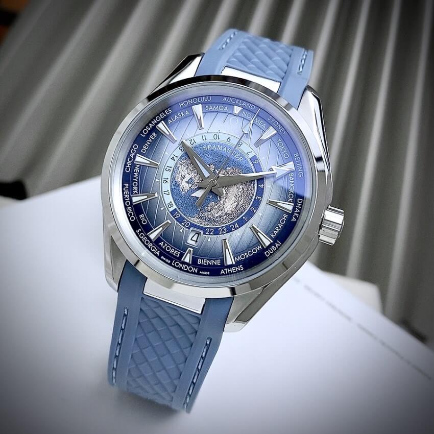 Đồng Hồ Nam Omega Aqua Terra Chronometer Summer Blue 41mm Dây Silicon Xanh