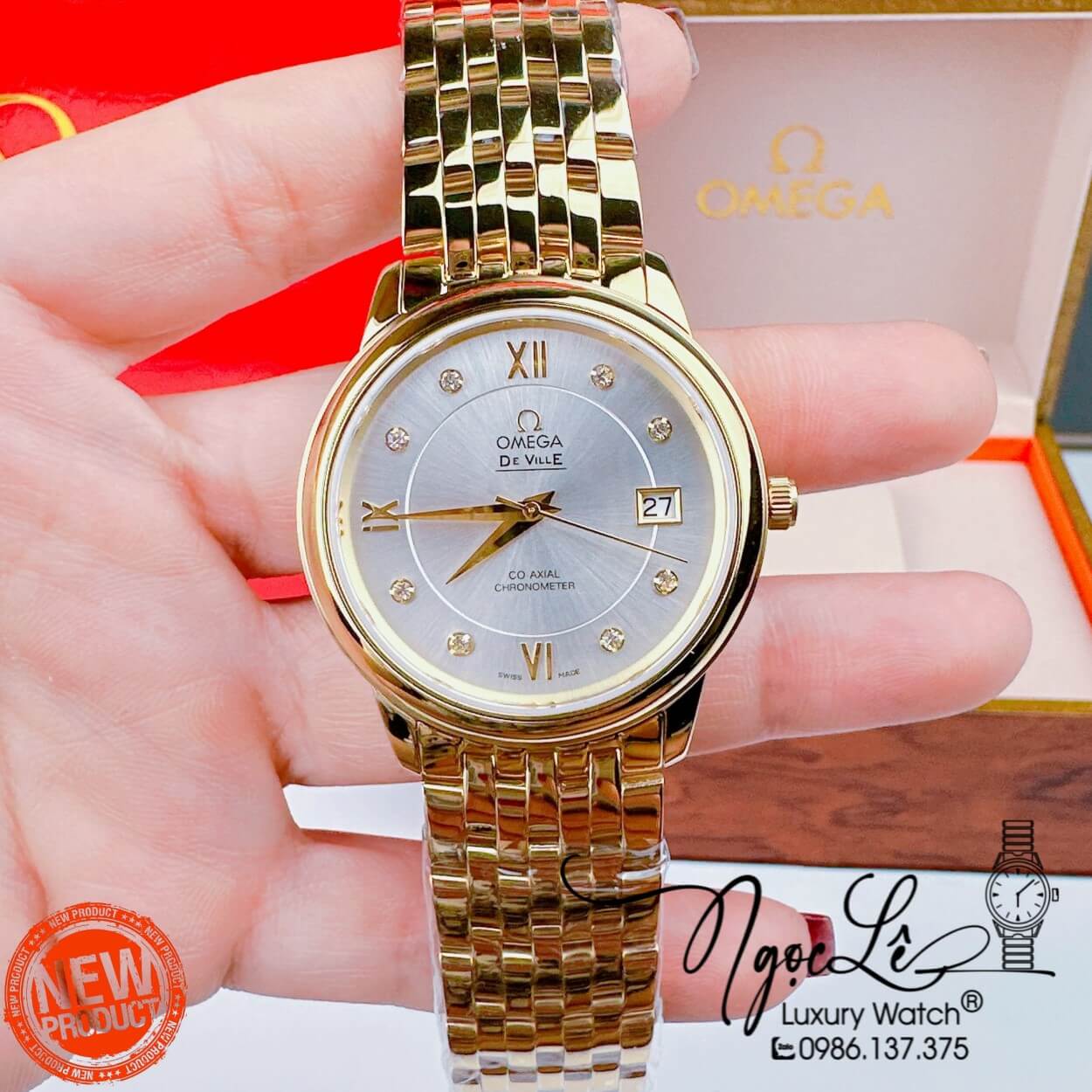 Đồng Hồ Nam Omega Deville Máy Cơ Thụy Sỹ Dây Kim Loại Vàng Mặt Trắng 39mm