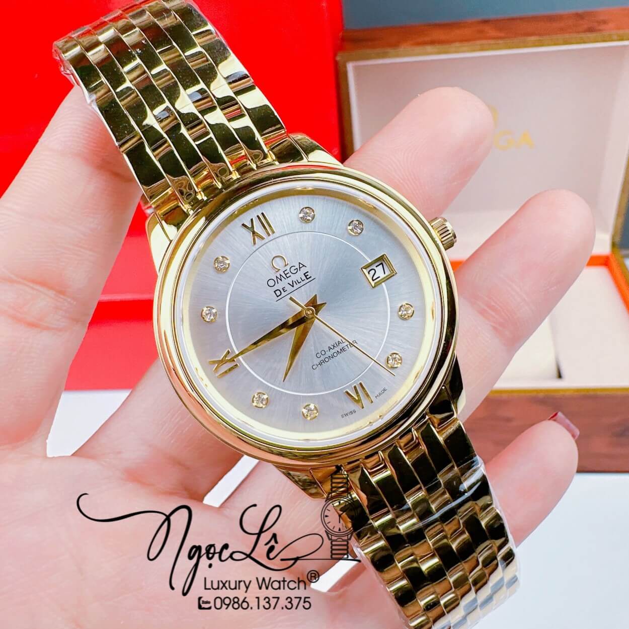 Đồng Hồ Nam Omega Deville Máy Cơ Thụy Sỹ Dây Kim Loại Vàng Mặt Trắng 39mm