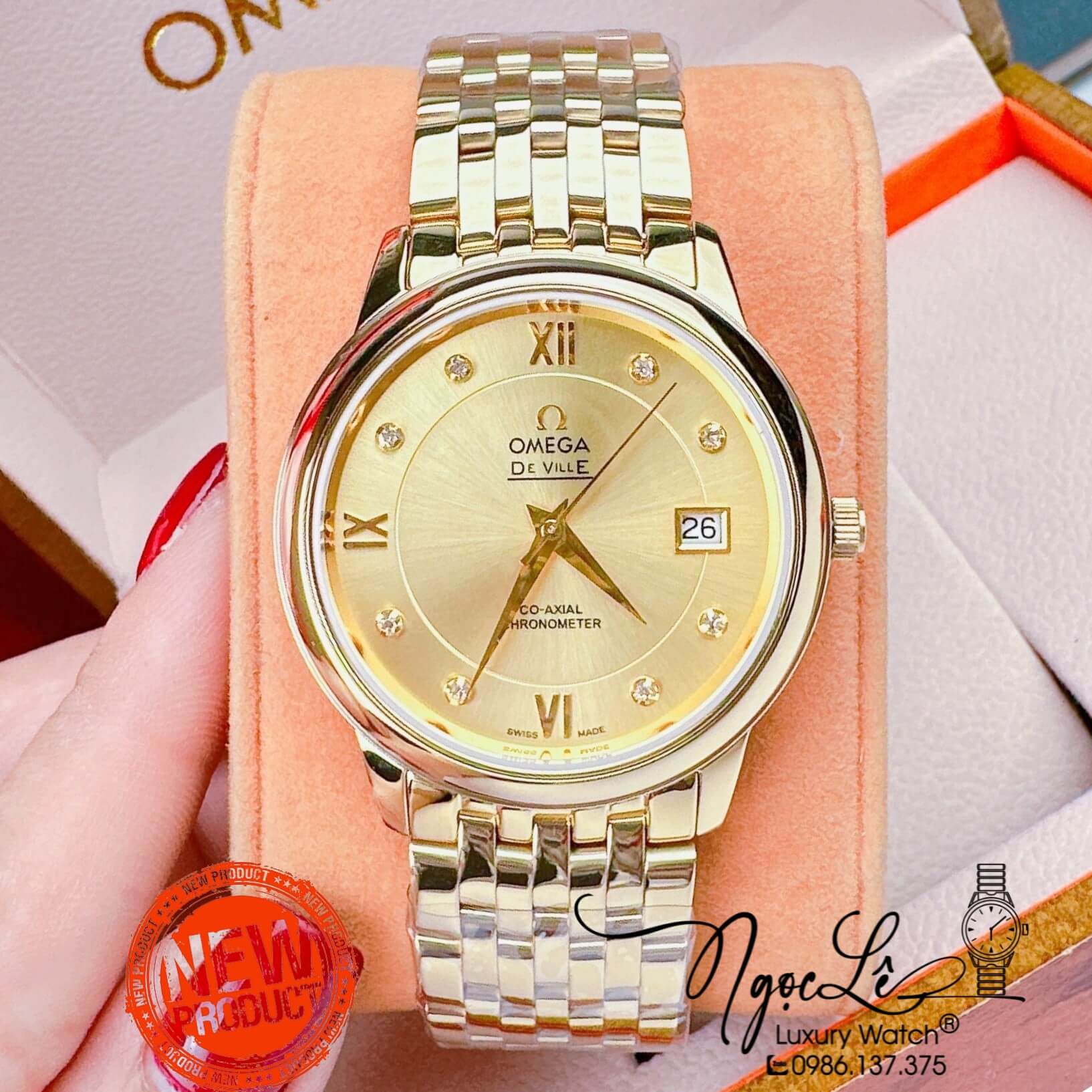 Đồng Hồ Nam Omega Deville Máy Cơ Thụy Sỹ Dây Kim Loại Vàng Mặt Vàng 39mm