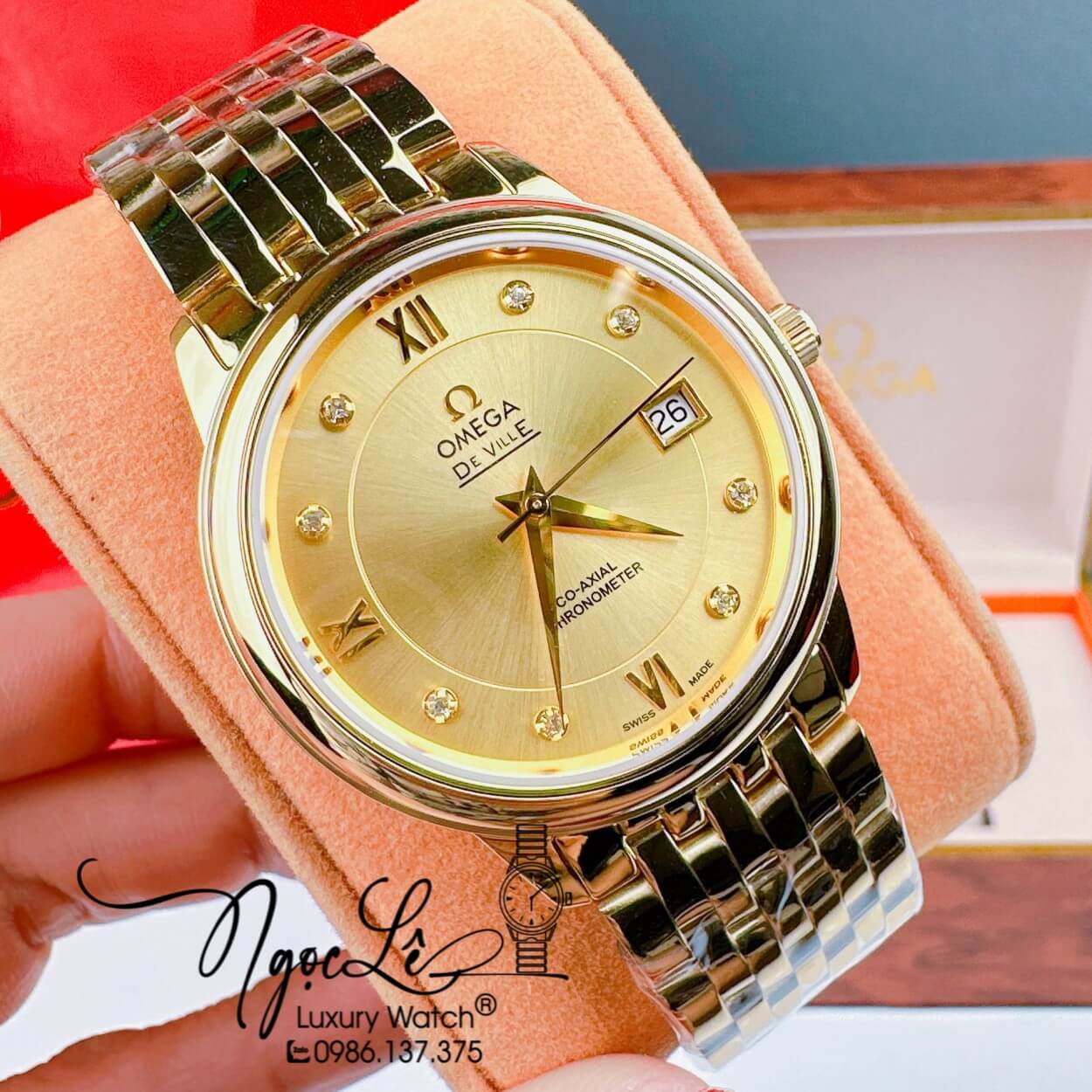 Đồng Hồ Nam Omega Deville Máy Cơ Thụy Sỹ Dây Kim Loại Vàng Mặt Vàng 39mm