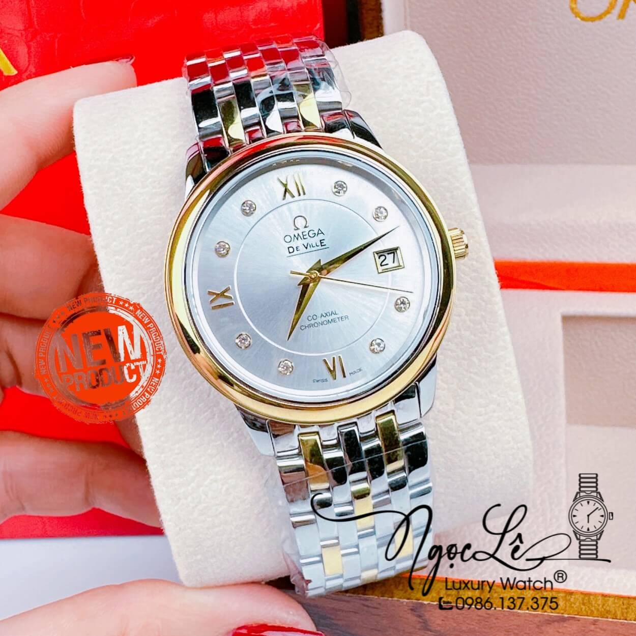 Đồng Hồ Nam Omega Deville Máy Cơ Thụy Sỹ Dây Kim Loại Demi Mặt Trắng 39mm