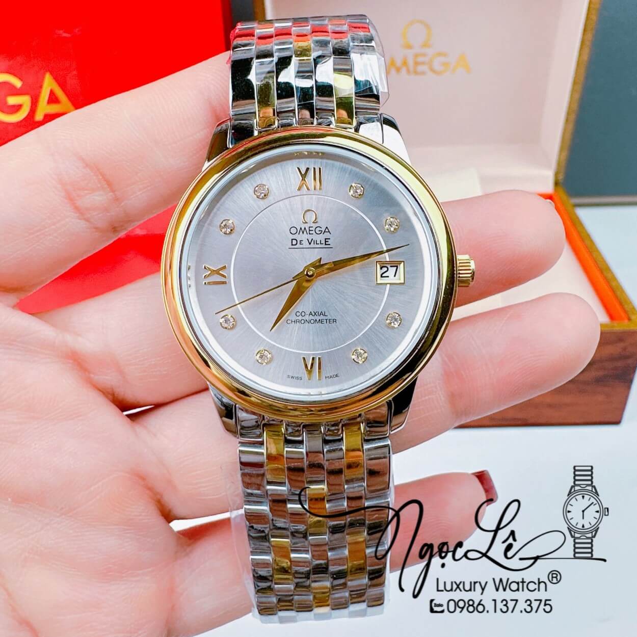 Đồng Hồ Nam Omega Deville Máy Cơ Thụy Sỹ Dây Kim Loại Demi Mặt Trắng 39mm