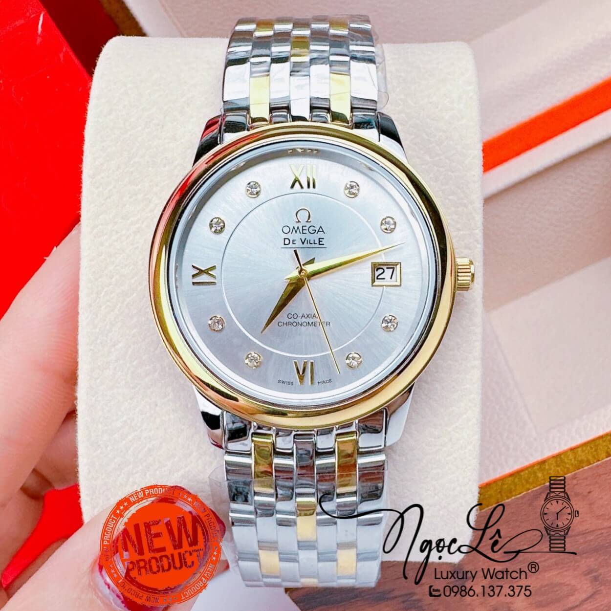 Đồng Hồ Nam Omega Deville Máy Cơ Thụy Sỹ Dây Kim Loại Demi Mặt Trắng 39mm