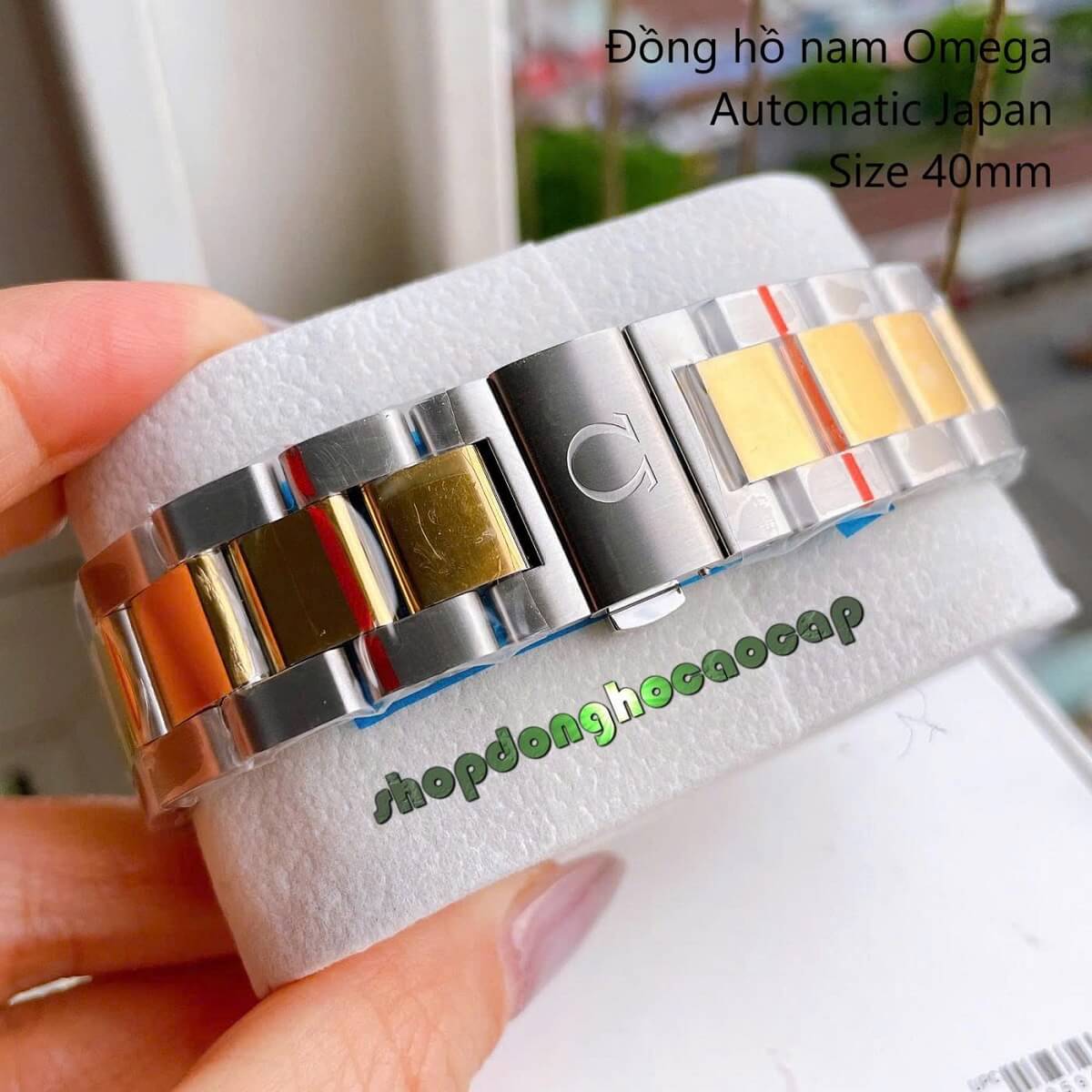 Đồng Hồ Nam Omega Máy Tự Động Nhật 1 Lịch Mặt Trắng Kim Loại Demi Vàng Sapphire Size 40mmm