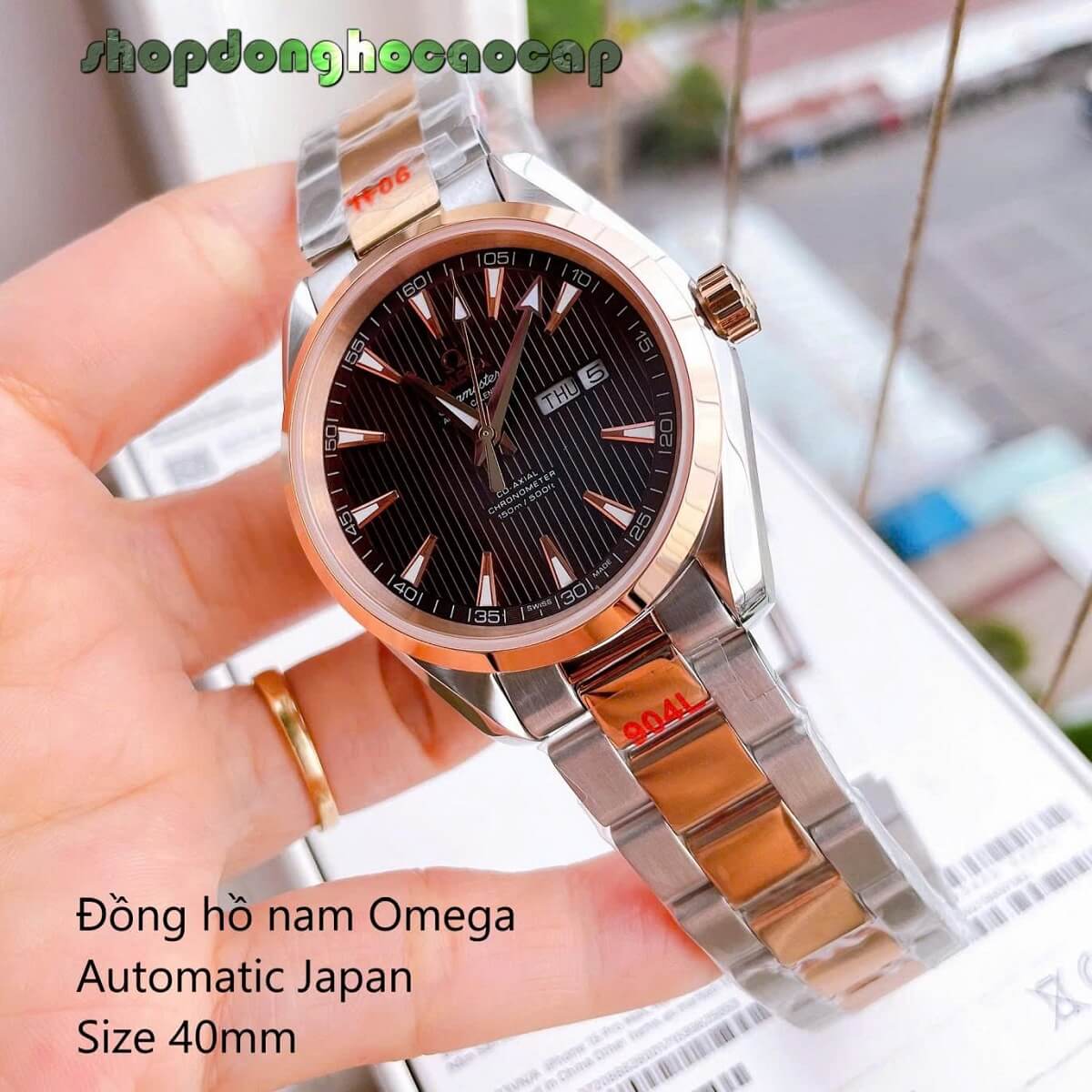 Đồng Hồ Nam Omega Máy Tự Động Nhật 2 Lịch Mặt Nâu Kim Loại Demi Rose Sapphire Size 40mmm