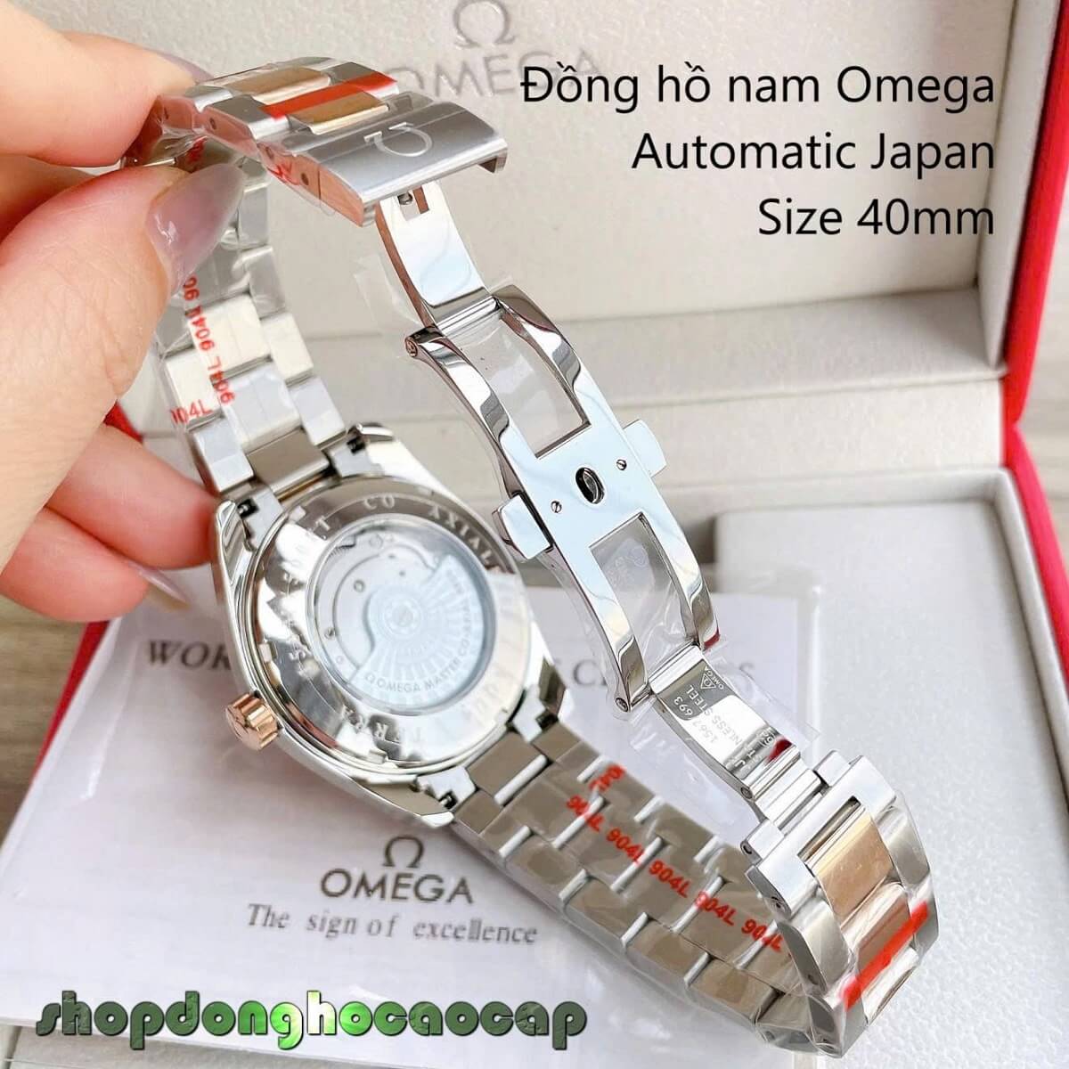 Đồng Hồ Nam Omega Máy Tự Động Nhật 2 Lịch Mặt Nâu Kim Loại Demi Rose Sapphire Size 40mmm