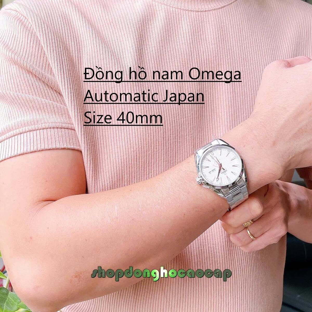 Đồng Hồ Nam Omega Máy Tự Động Nhật Mặt Trắng 2 Lịch Kim Loại Silver Sapphire Size 40mmm