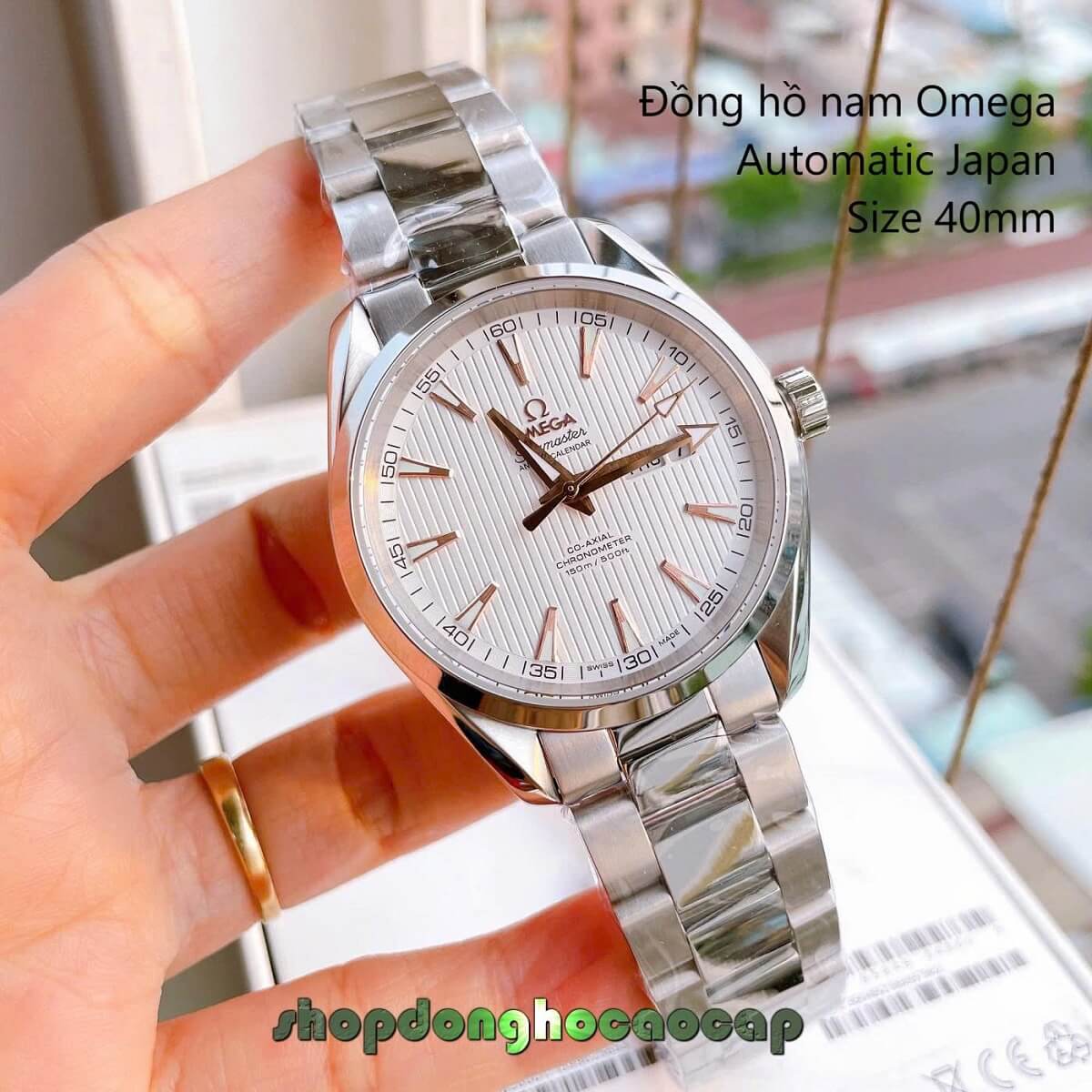 Đồng Hồ Nam Omega Máy Tự Động Nhật Mặt Trắng 2 Lịch Kim Loại Silver Sapphire Size 40mmm