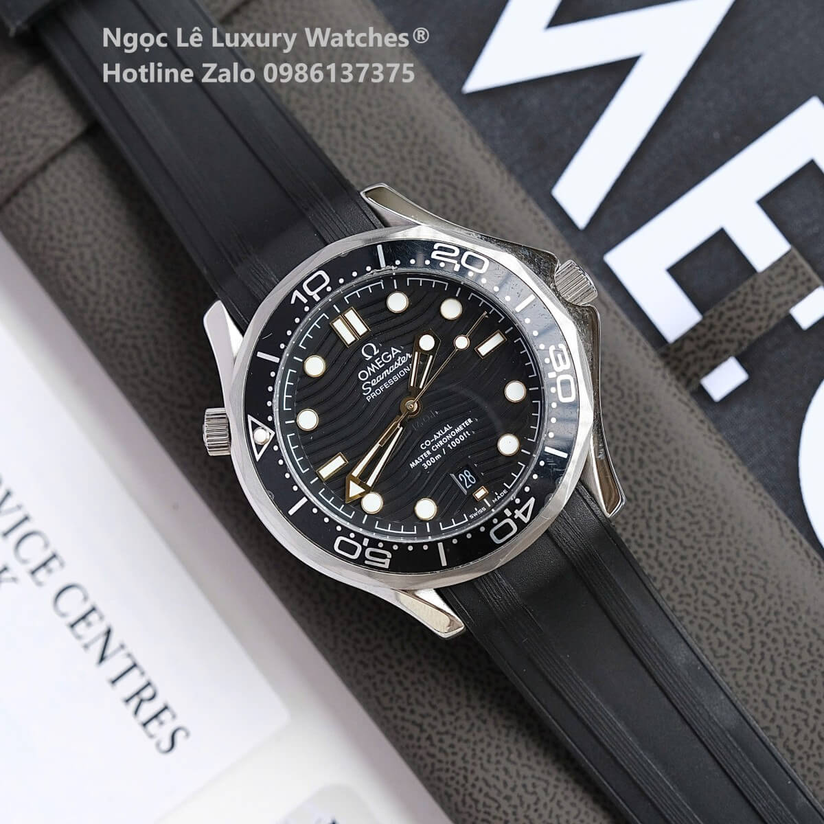 Đồng Hồ Nam Omega Seamaster Diver Automatic Dây Cao Su Đen Size 41mm - Vỏ Bạc Mặt Đen