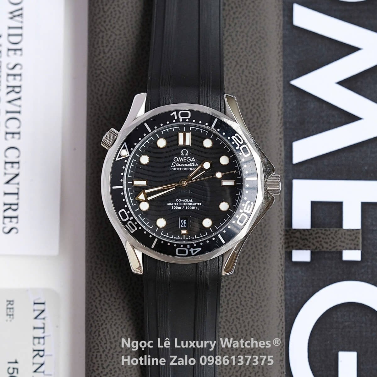 Đồng Hồ Nam Omega Seamaster Diver Automatic Dây Cao Su Đen Size 41mm - Vỏ Bạc Mặt Đen