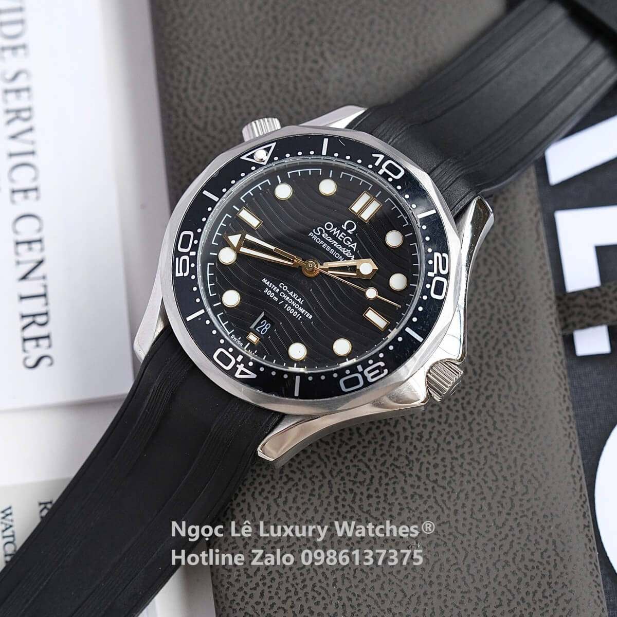 Đồng Hồ Nam Omega Seamaster Diver Automatic Dây Cao Su Đen Size 41mm - Vỏ Bạc Mặt Đen