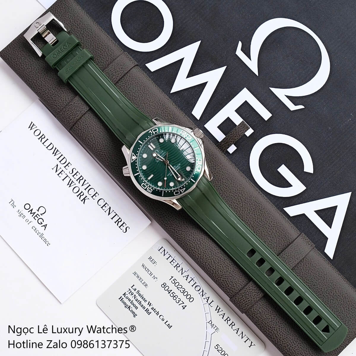 Đồng Hồ Nam Omega Seamaster Diver Automatic Dây Cao Su Đen Size 41mm - Vỏ Bạc Mặt Xanh Rêu