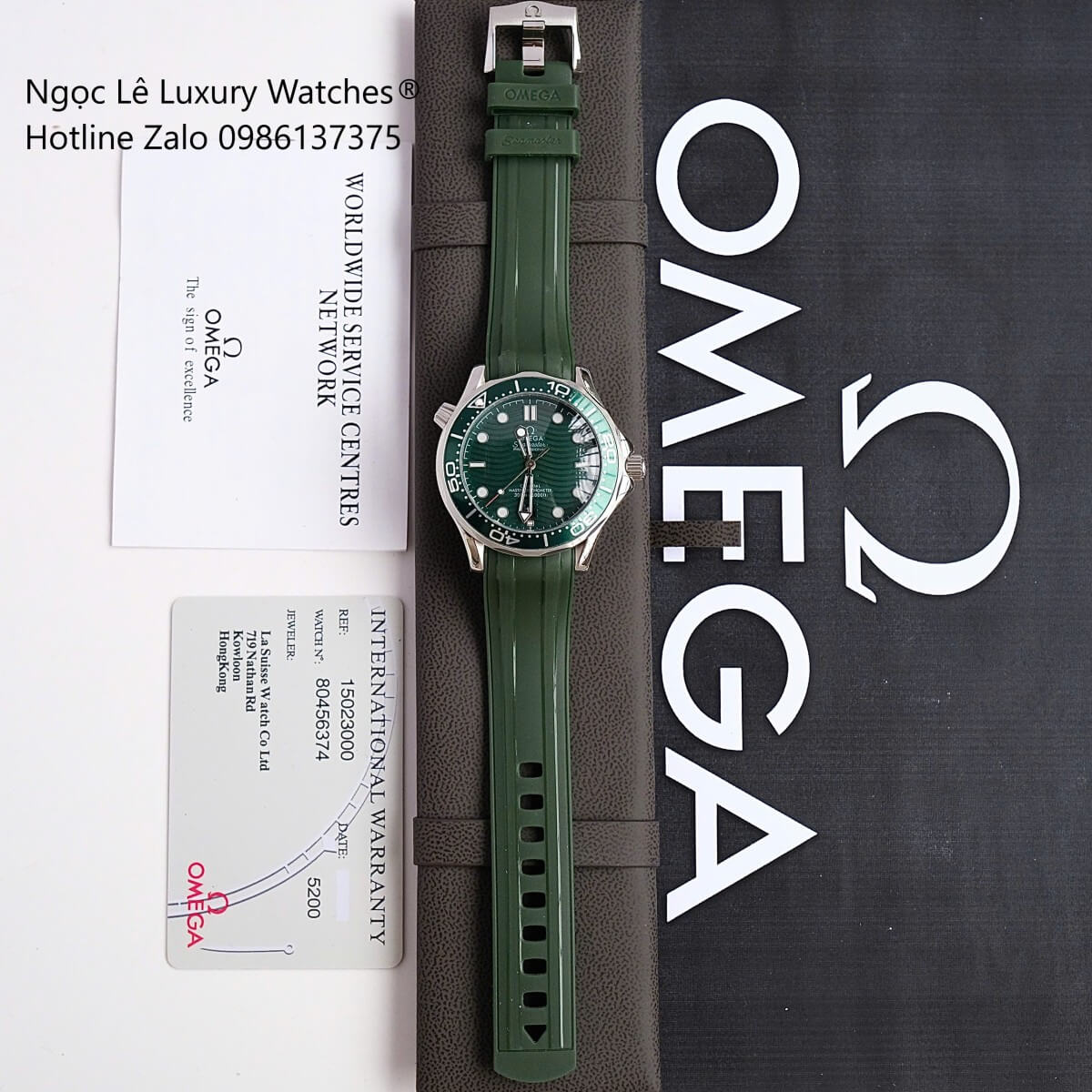 Đồng Hồ Nam Omega Seamaster Diver Automatic Dây Cao Su Đen Size 41mm - Vỏ Bạc Mặt Xanh Rêu