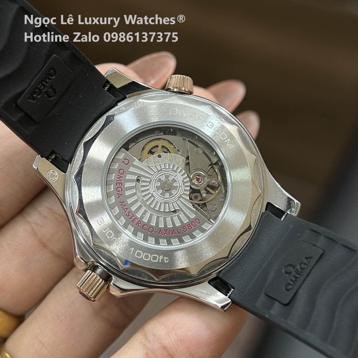 Đồng Hồ Nam Omega Seamaster Diver Automatic Dây Cao Su Đen Size 41mm - Vỏ Demi Rose Mặt Đen