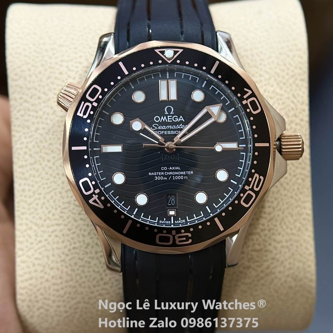 Đồng Hồ Nam Omega Seamaster Diver Automatic Dây Cao Su Đen Size 41mm - Vỏ Demi Rose Mặt Đen