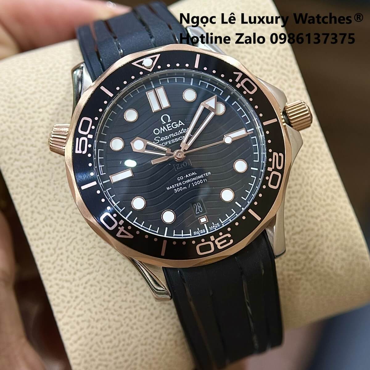 Đồng Hồ Nam Omega Seamaster Diver Automatic Dây Cao Su Đen Size 41mm - Vỏ Demi Rose Mặt Đen