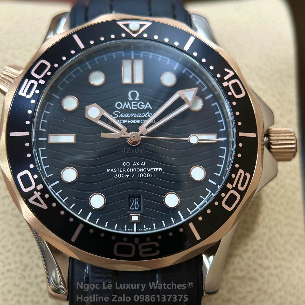 Đồng Hồ Nam Omega Seamaster Diver Automatic Dây Cao Su Đen Size 41mm - Vỏ Demi Rose Mặt Đen
