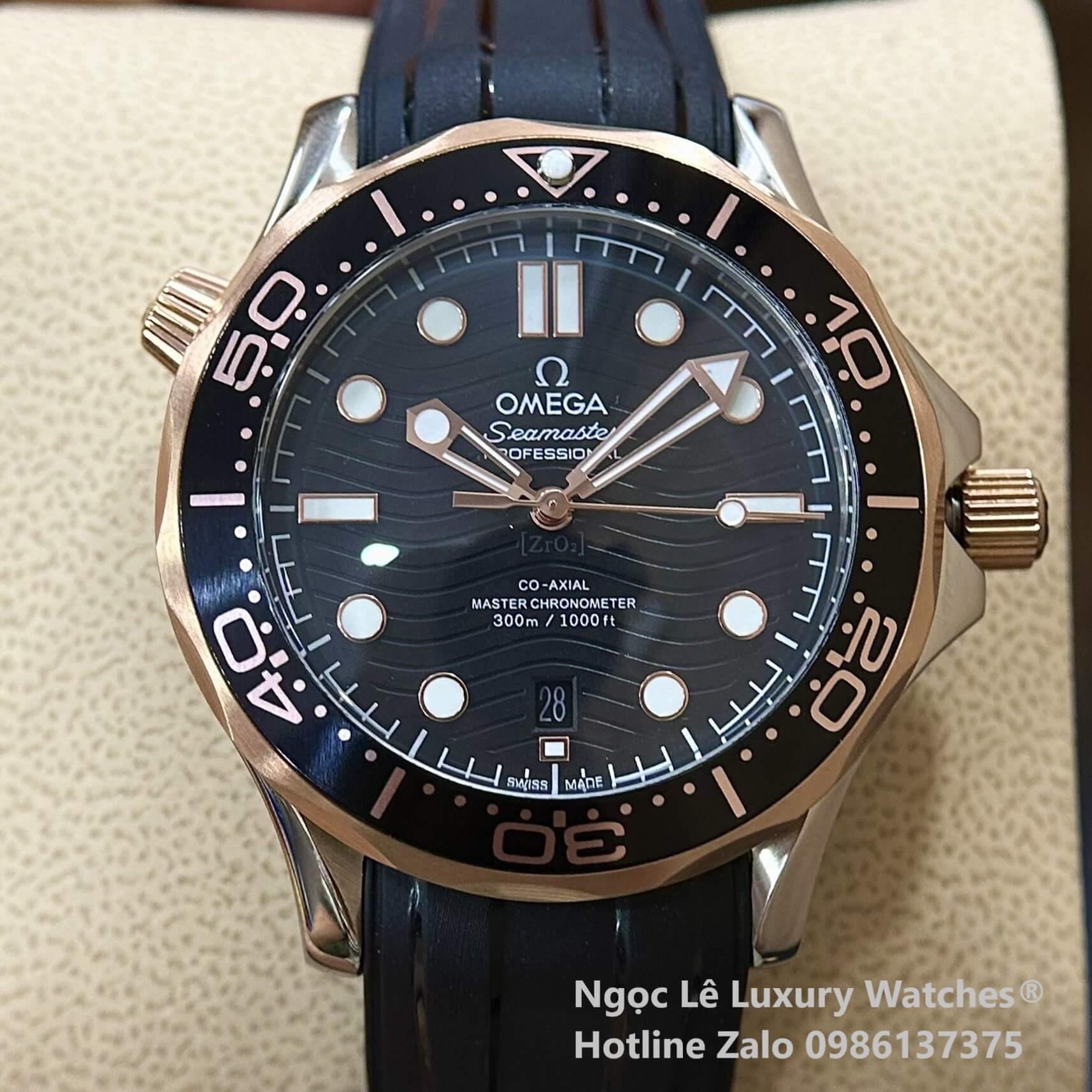 Đồng Hồ Nam Omega Seamaster Diver Automatic Dây Cao Su Đen Size 41mm - Vỏ Demi Rose Mặt Đen