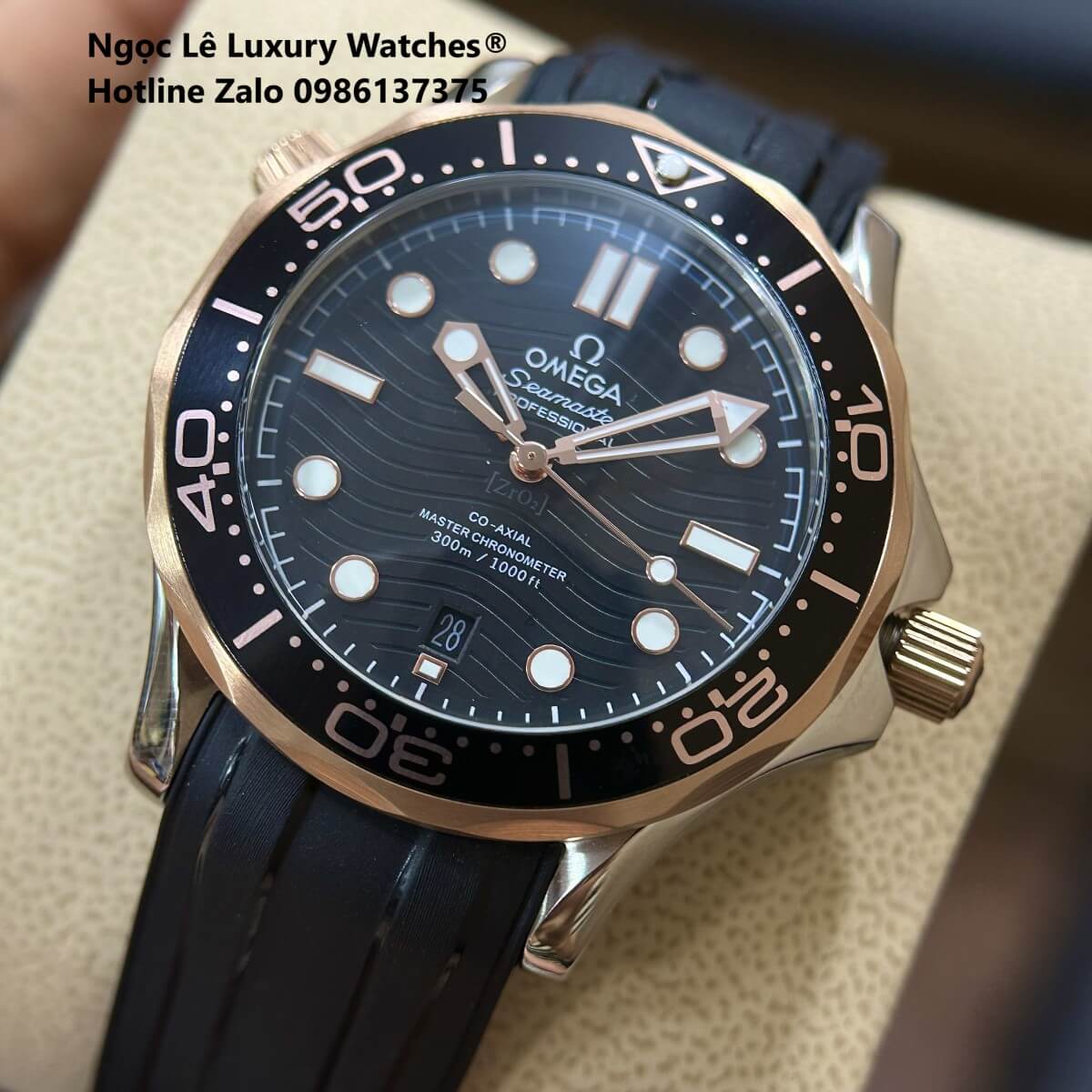 Đồng Hồ Nam Omega Seamaster Diver Automatic Dây Cao Su Đen Size 41mm - Vỏ Demi Rose Mặt Đen