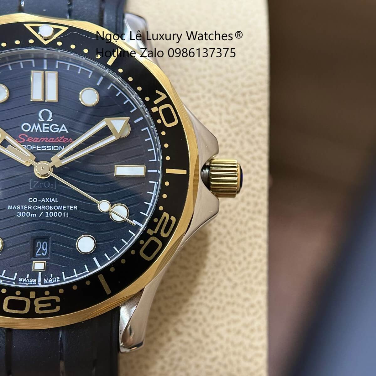 Đồng Hồ Nam Omega Seamaster Diver Automatic Dây Cao Su Đen Size 41mm - Vỏ Demi Vàng Mặt Đen